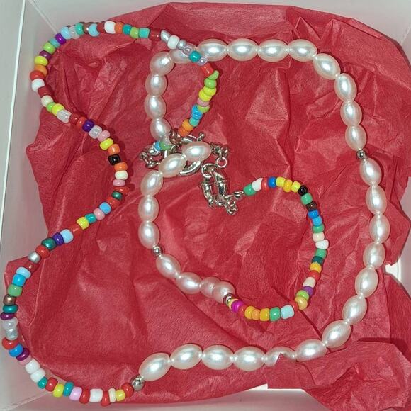 Bohemian Colorful Beaded Beach Necklace & Bracelet Set With Silver Clasp - Picture 8 of 8